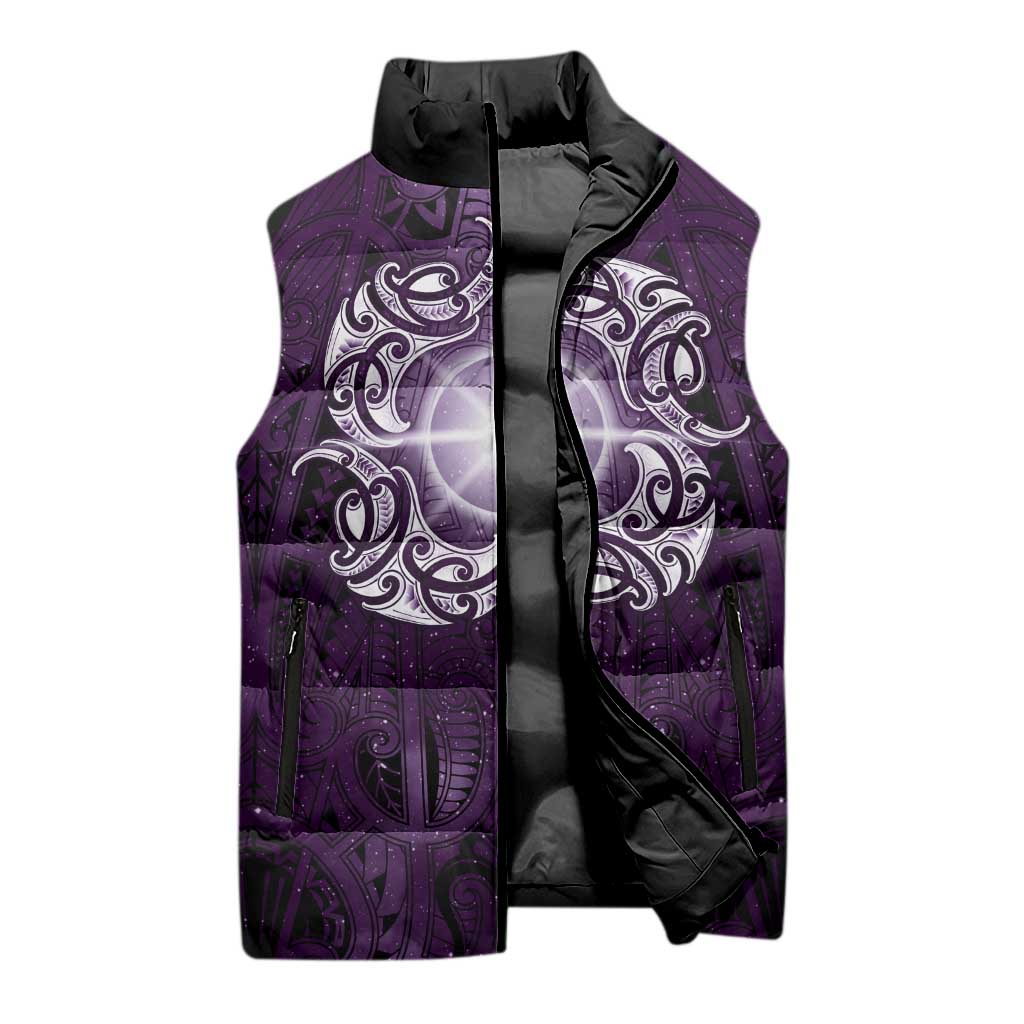 New Zealand Matariki Waipunarangi Sleeveless Puffer Jacket Maori Moko Purple Galaxy