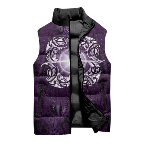 New Zealand Matariki Waipunarangi Sleeveless Puffer Jacket Maori Moko Purple Galaxy