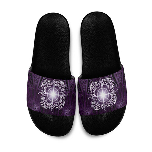 New Zealand Matariki Waipunarangi Slide Sandals Maori Moko Purple Galaxy
