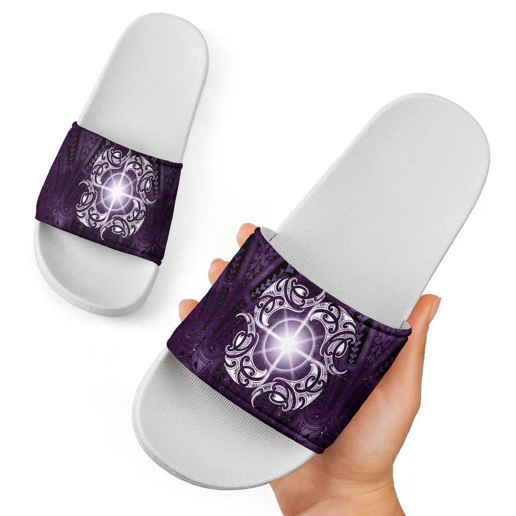New Zealand Matariki Waipunarangi Slide Sandals Maori Moko Purple Galaxy