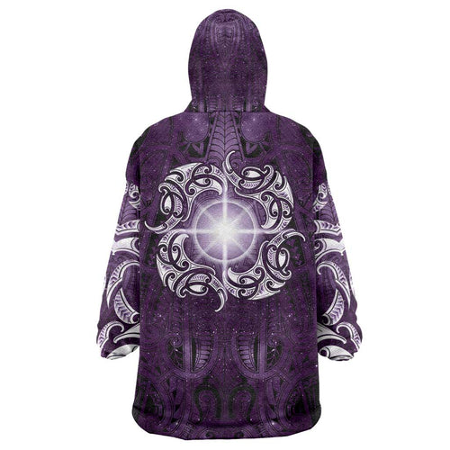 New Zealand Matariki Waipunarangi Wearable Blanket Hoodie Maori Moko Purple Galaxy