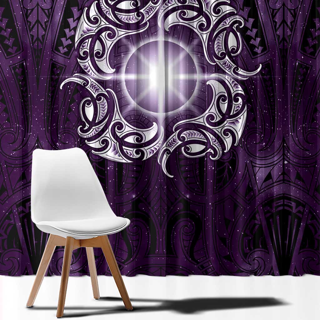 New Zealand Matariki Waipunarangi Window Curtain Maori Moko Purple Galaxy
