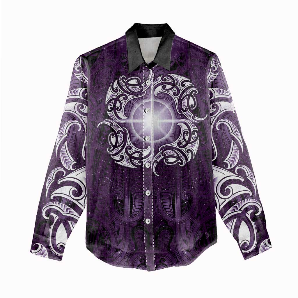 New Zealand Matariki Waipunarangi Women Casual Shirt Maori Moko Purple Galaxy