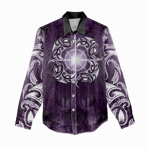 New Zealand Matariki Waipunarangi Women Casual Shirt Maori Moko Purple Galaxy