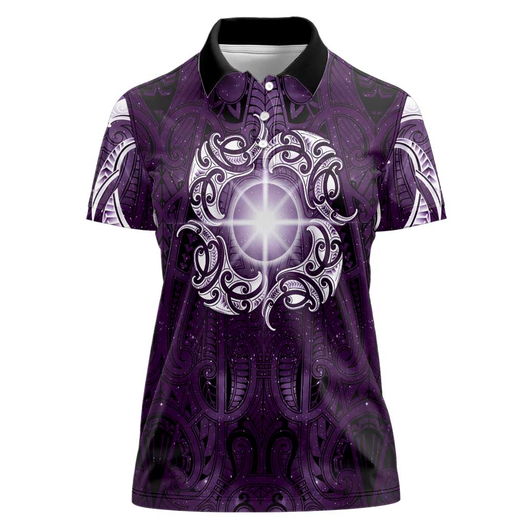 New Zealand Matariki Waipunarangi Women Polo Shirt Maori Moko Purple Galaxy