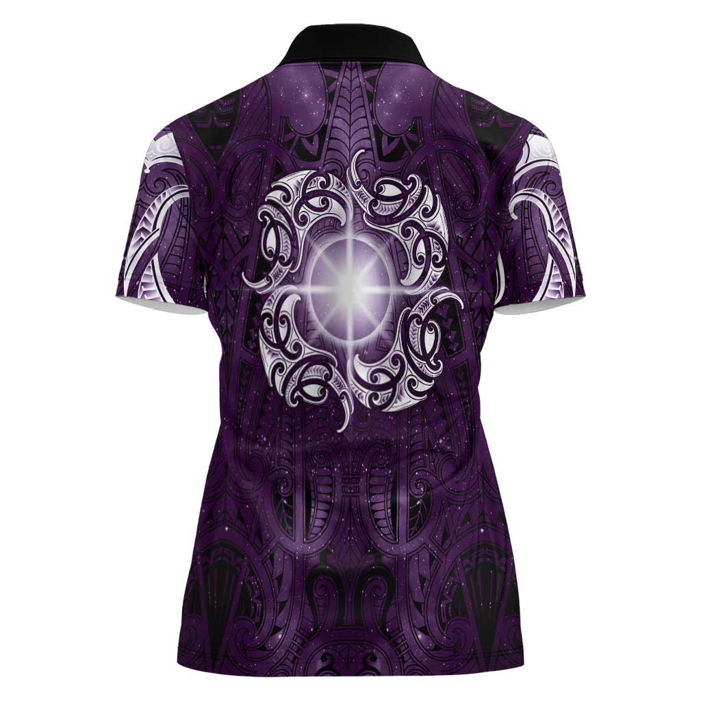 New Zealand Matariki Waipunarangi Women Polo Shirt Maori Moko Purple Galaxy