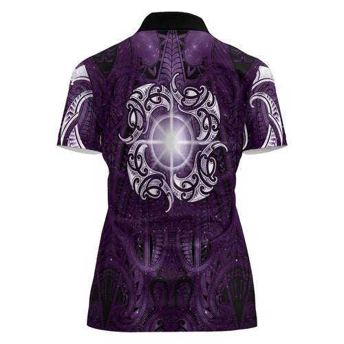 New Zealand Matariki Waipunarangi Women Polo Shirt Maori Moko Purple Galaxy