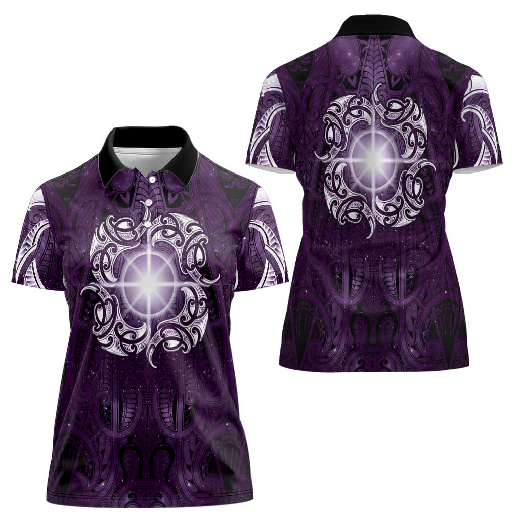 New Zealand Matariki Waipunarangi Women Polo Shirt Maori Moko Purple Galaxy