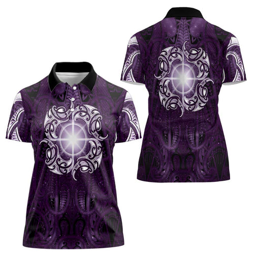 New Zealand Matariki Waipunarangi Women Polo Shirt Maori Moko Purple Galaxy