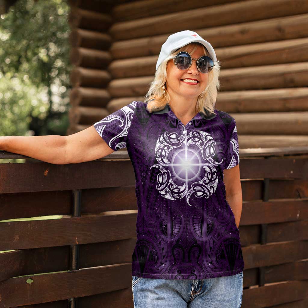 New Zealand Matariki Waipunarangi Women Polo Shirt Maori Moko Purple Galaxy