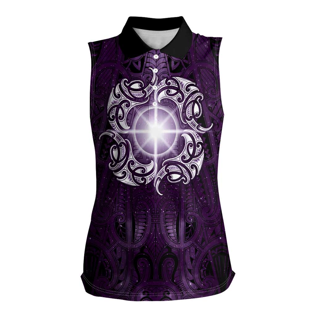 New Zealand Matariki Waipunarangi Women Sleeveless Polo Shirt Maori Moko Purple Galaxy