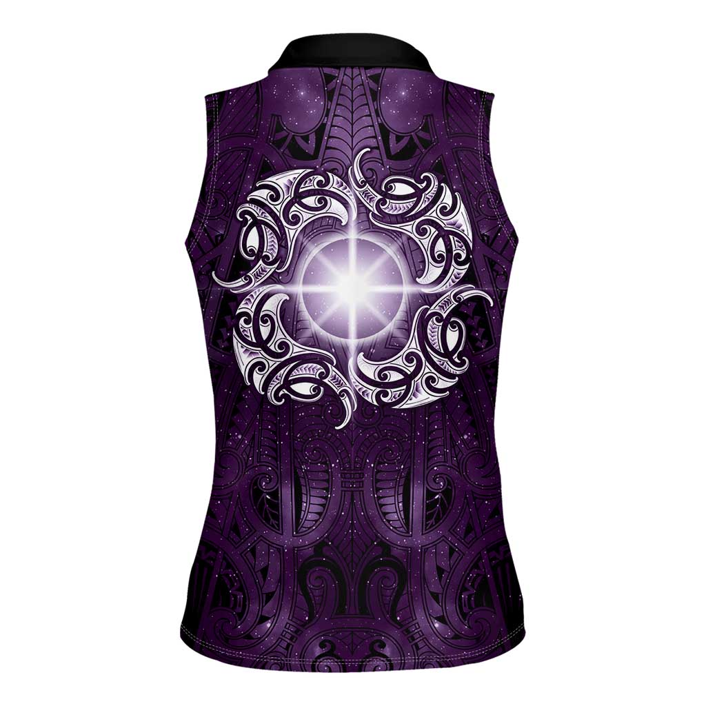 New Zealand Matariki Waipunarangi Women Sleeveless Polo Shirt Maori Moko Purple Galaxy