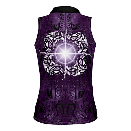 New Zealand Matariki Waipunarangi Women Sleeveless Polo Shirt Maori Moko Purple Galaxy