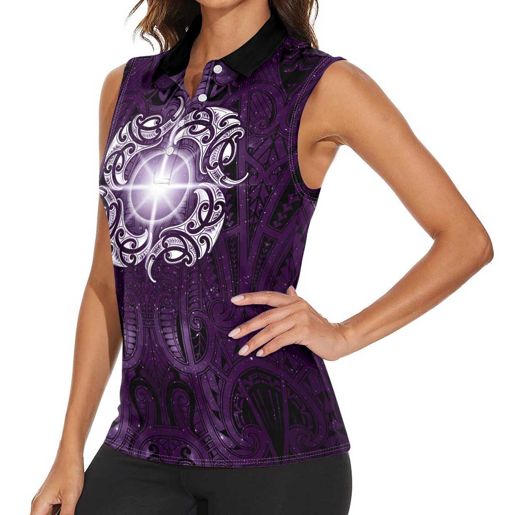New Zealand Matariki Waipunarangi Women Sleeveless Polo Shirt Maori Moko Purple Galaxy