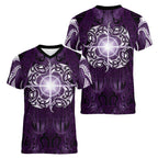 New Zealand Matariki Waipunarangi Women V-Neck T-Shirt Maori Moko Purple Galaxy