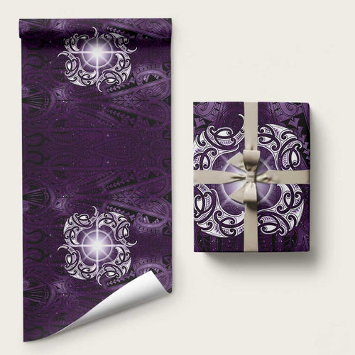 New Zealand Matariki Waipunarangi Wrapping Paper Maori Moko Purple Galaxy
