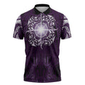 New Zealand Matariki Waipunarangi Zipper Polo Shirt Maori Moko Purple Galaxy