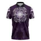 New Zealand Matariki Waipunarangi Zipper Polo Shirt Maori Moko Purple Galaxy
