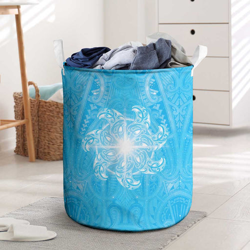 New Zealand Matariki Waiti Laundry Basket Maori Moko Cyan Galaxy