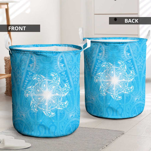 New Zealand Matariki Waiti Laundry Basket Maori Moko Cyan Galaxy