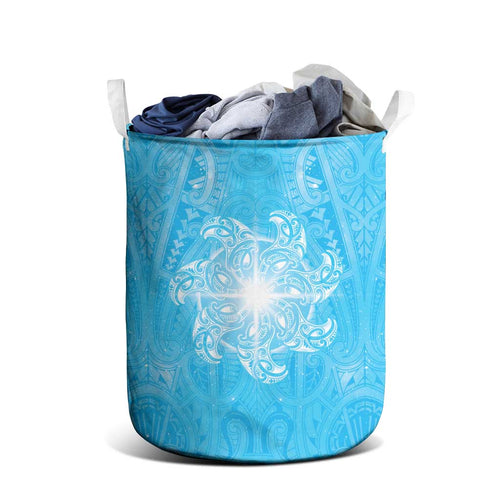 New Zealand Matariki Waiti Laundry Basket Maori Moko Cyan Galaxy