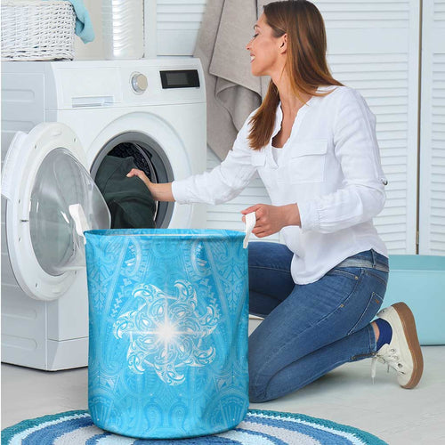 New Zealand Matariki Waiti Laundry Basket Maori Moko Cyan Galaxy