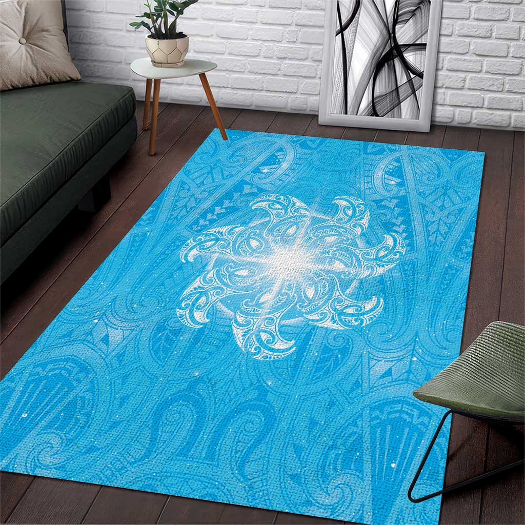 New Zealand Matariki Waiti Area Rug Maori Moko Cyan Galaxy