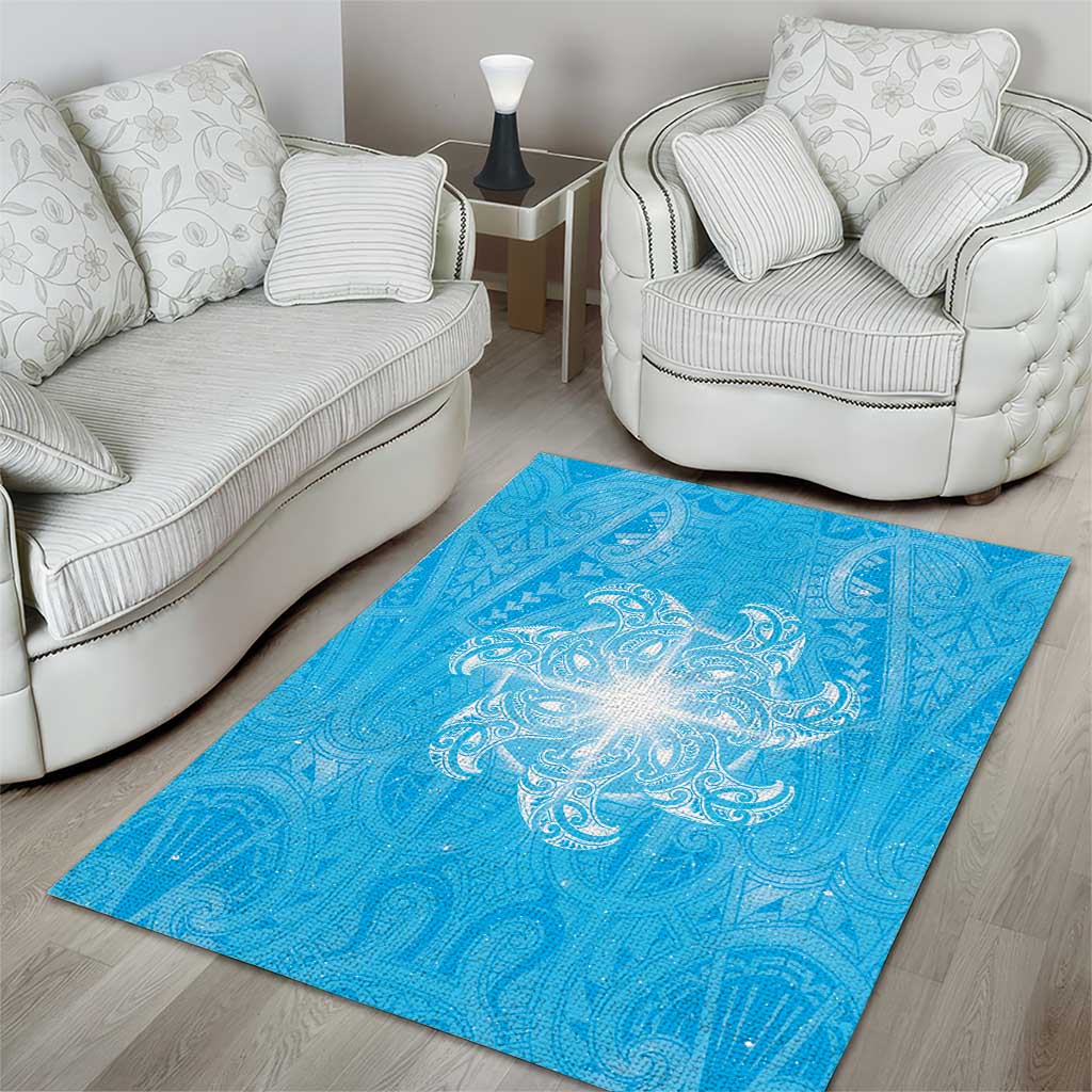 New Zealand Matariki Waiti Area Rug Maori Moko Cyan Galaxy