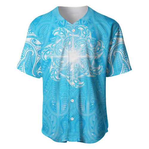 New Zealand Matariki Waiti Baseball Jersey Maori Moko Cyan Galaxy