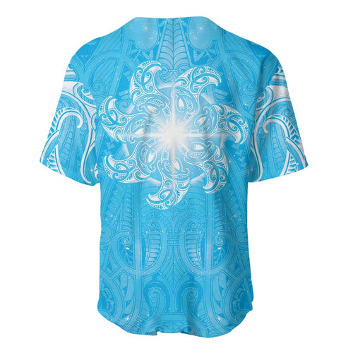 New Zealand Matariki Waiti Baseball Jersey Maori Moko Cyan Galaxy