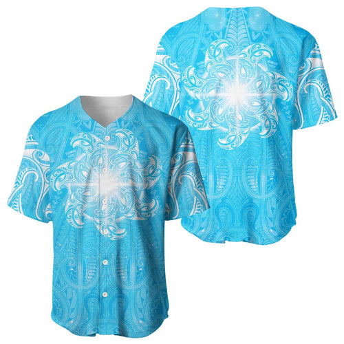 New Zealand Matariki Waiti Baseball Jersey Maori Moko Cyan Galaxy