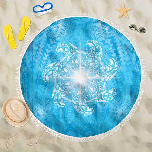 New Zealand Matariki Waiti Beach Blanket Maori Moko Cyan Galaxy