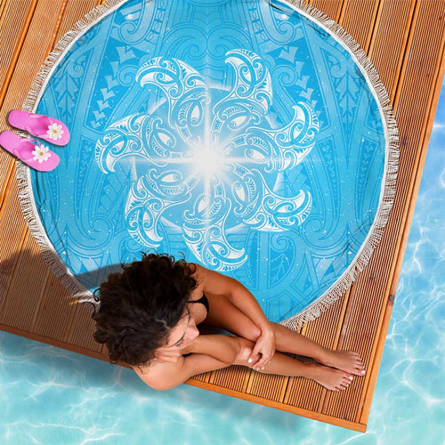 New Zealand Matariki Waiti Beach Blanket Maori Moko Cyan Galaxy