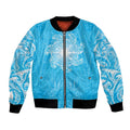 New Zealand Matariki Waiti Bomber Jacket Maori Moko Cyan Galaxy