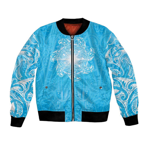 New Zealand Matariki Waiti Bomber Jacket Maori Moko Cyan Galaxy