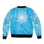 New Zealand Matariki Waiti Bomber Jacket Maori Moko Cyan Galaxy
