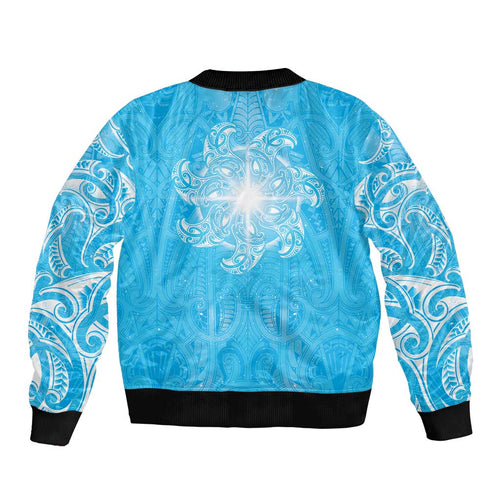 New Zealand Matariki Waiti Bomber Jacket Maori Moko Cyan Galaxy