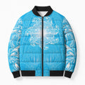 New Zealand Matariki Waiti Bomber Puffer Jacket Maori Moko Cyan Galaxy