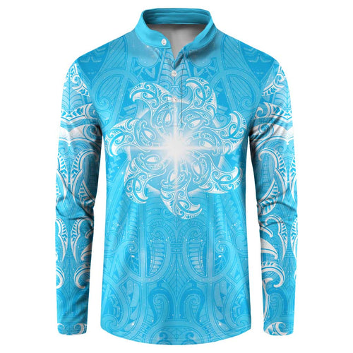New Zealand Matariki Waiti Button Sweatshirt Maori Moko Cyan Galaxy