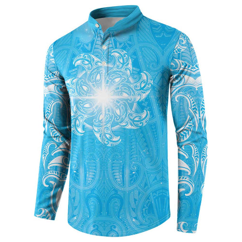 New Zealand Matariki Waiti Button Sweatshirt Maori Moko Cyan Galaxy