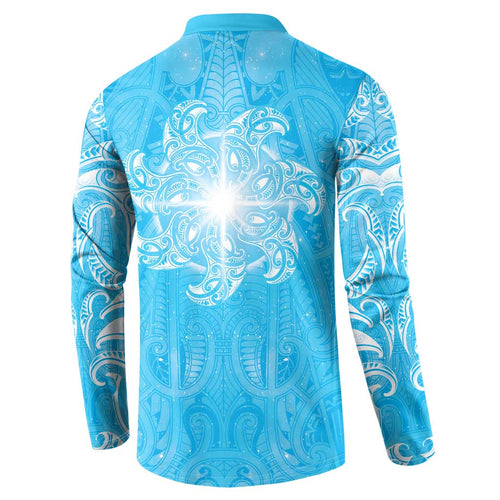 New Zealand Matariki Waiti Button Sweatshirt Maori Moko Cyan Galaxy
