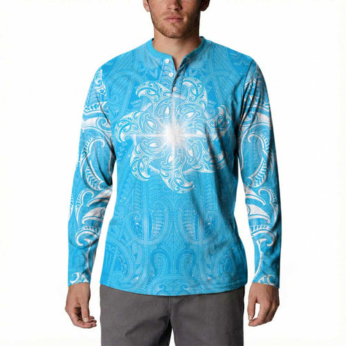 New Zealand Matariki Waiti Button Sweatshirt Maori Moko Cyan Galaxy