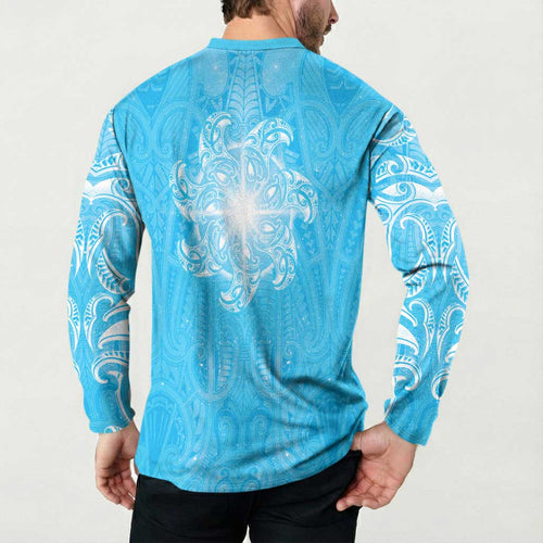 New Zealand Matariki Waiti Button Sweatshirt Maori Moko Cyan Galaxy