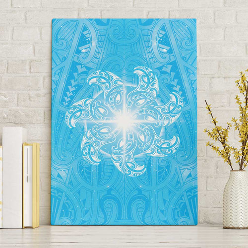 New Zealand Matariki Waiti Canvas Wall Art Maori Moko Cyan Galaxy
