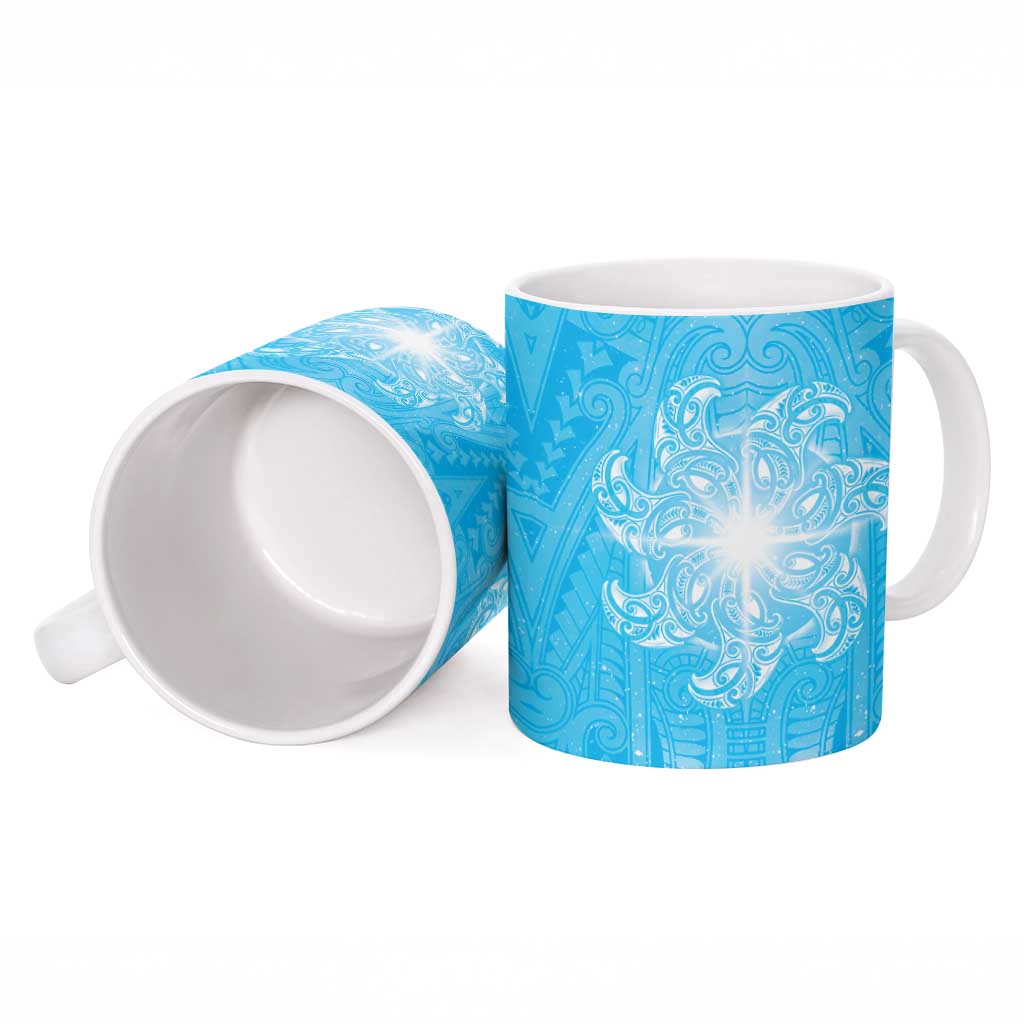New Zealand Matariki Waiti Ceramic Mug Maori Moko Cyan Galaxy