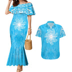 New Zealand Matariki Waiti Couples Matching Mermaid Dress and Hawaiian Shirt Maori Moko Cyan Galaxy