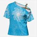 New Zealand Matariki Waiti Cross Shoulder Shirt Maori Moko Cyan Galaxy