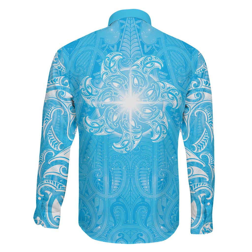 New Zealand Matariki Waiti Family Matching Long Sleeve Bodycon Dress and Hawaiian Shirt Maori Moko Cyan Galaxy