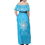New Zealand Matariki Waiti Family Matching Off Shoulder Maxi Dress and Hawaiian Shirt Maori Moko Cyan Galaxy
