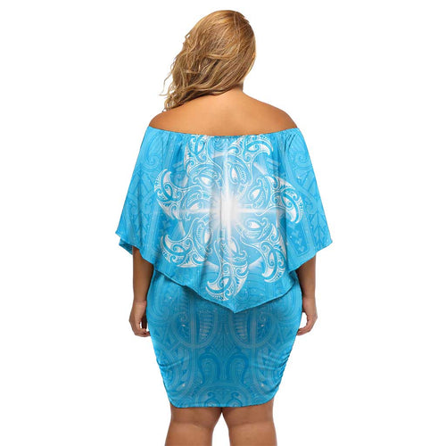 New Zealand Matariki Waiti Family Matching Off Shoulder Short Dress and Hawaiian Shirt Maori Moko Cyan Galaxy